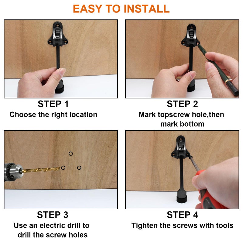 PHITUODA 4pcs 4 Inch KickDown Door Stopper, Heavy Duty Door Stop with Non-Slip Rubber Tip for Wood Concrete Tiled Carpeted Floors, Black - Image 5